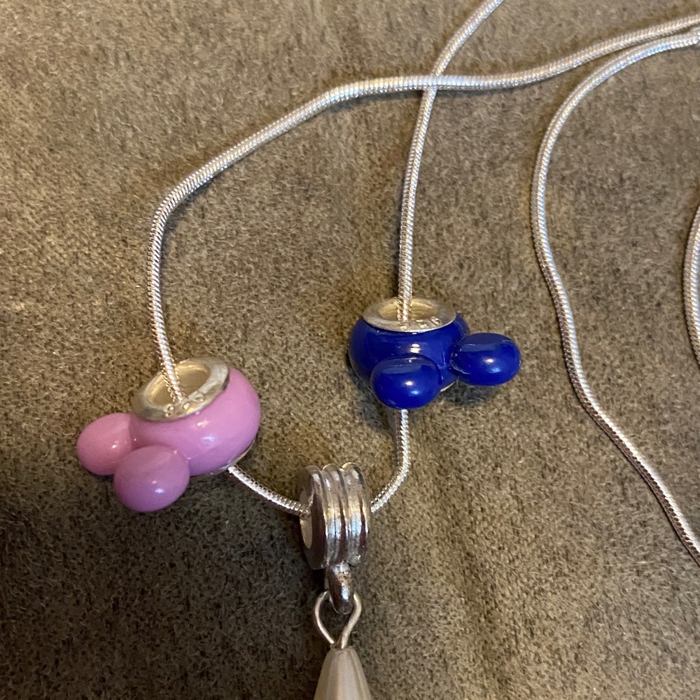 Silver Necklace with Pink and Blue Beads